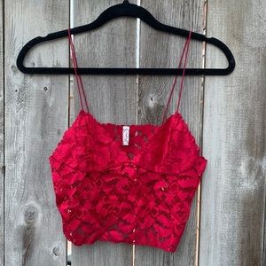 Free People Red Lace Tank Top